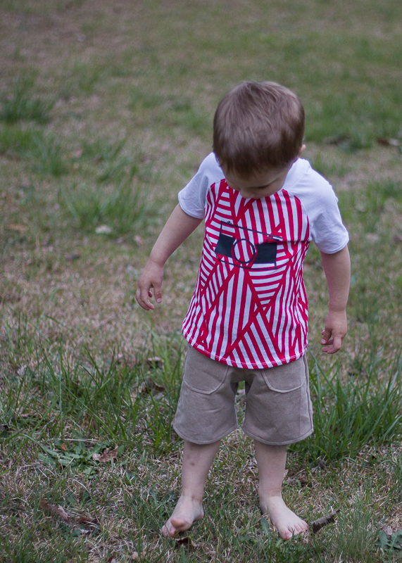 raglan tee, khaki shorts